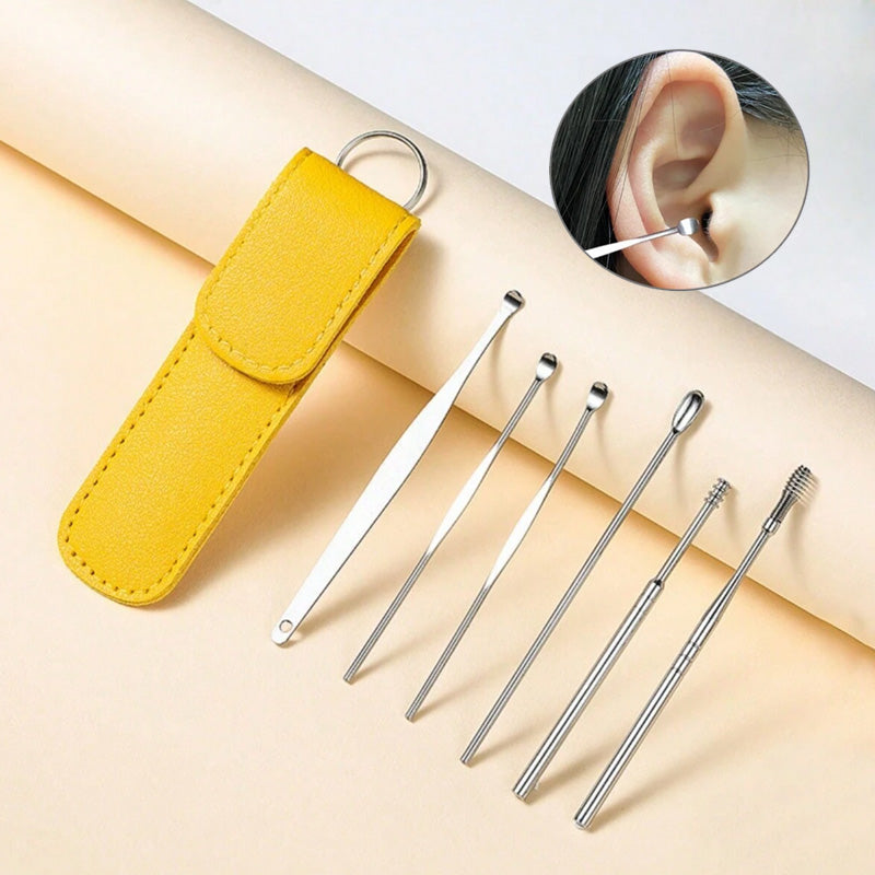 6Pcs Reusable Ear Cleaner Tool Set With Pouch