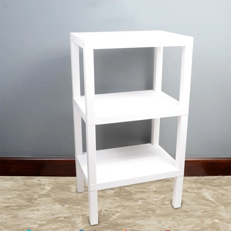 White Rectangular Shelf With Wood Look Non-Slip