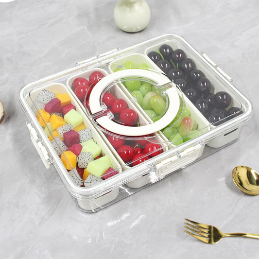 4 Divided Snack Serving Tray With Lid & Handle