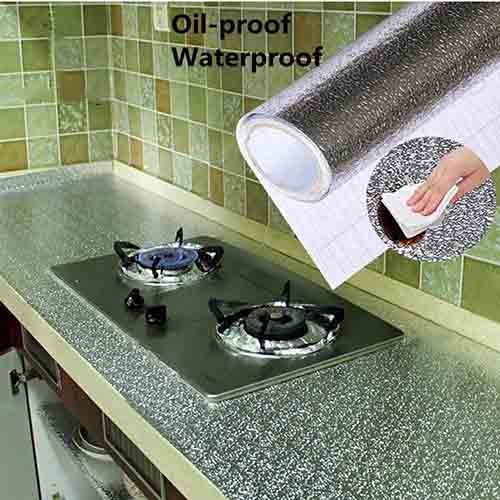 Oil Proof Aluminium Adhesive Sheet Stove Top - Silver - 60 x 200 cm