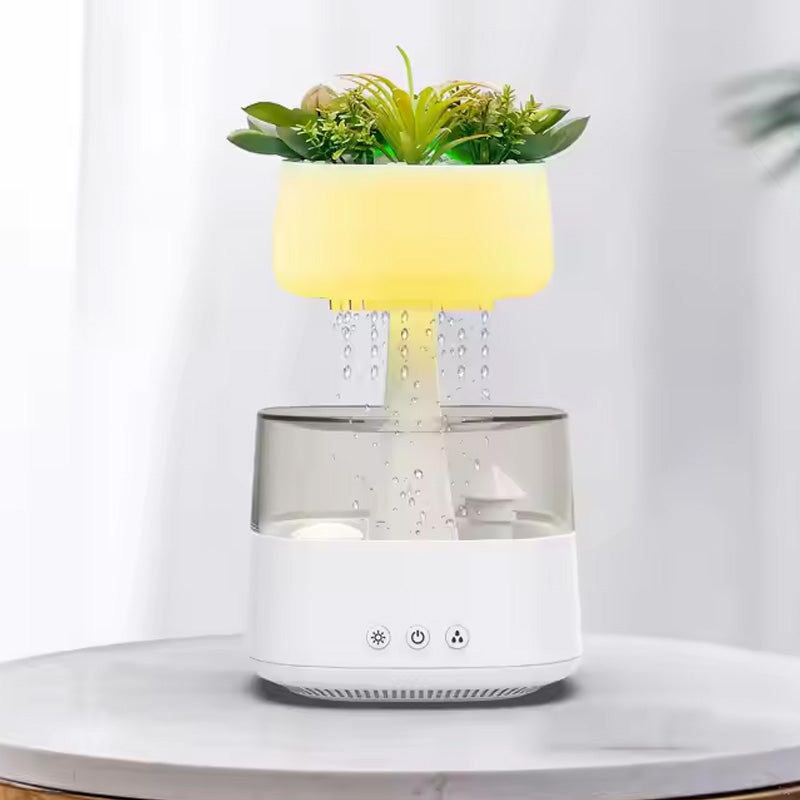 Rain Cloud Humidifier With Artificial Plants