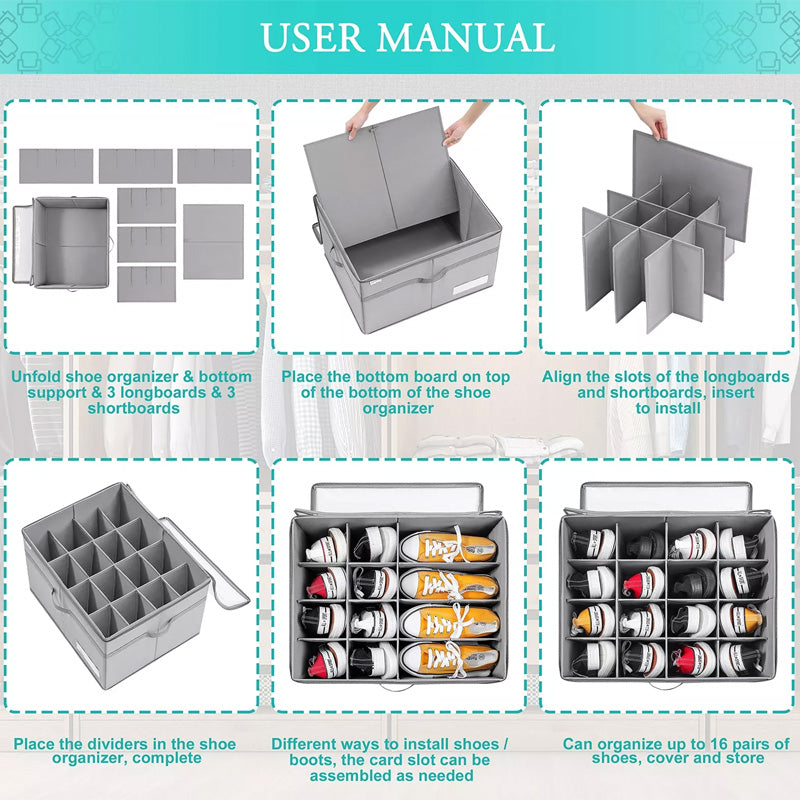 Grey Shoe Organizer For Closet Fits - 16 Pairs